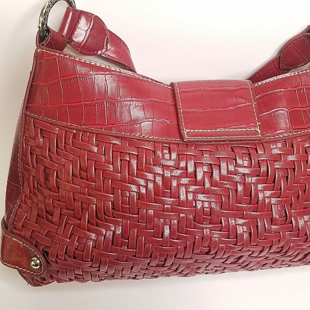 Coldwater Creek‎ Handbag Purse Red Woven Croc Emboss Faux Leather Magnetic Snap
